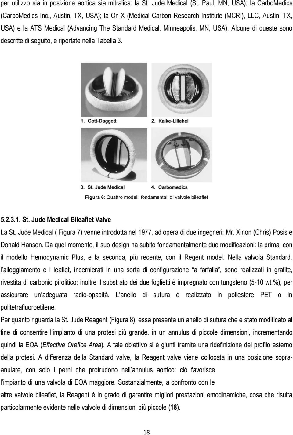 Alcune di queste sono descritte di seguito, e riportate nella Tabella 3. Figura 6: Quattro modelli fondamentali di valvole bileaflet 5.2.3.1. St. Jude Medical Bileaflet Valve La St.
