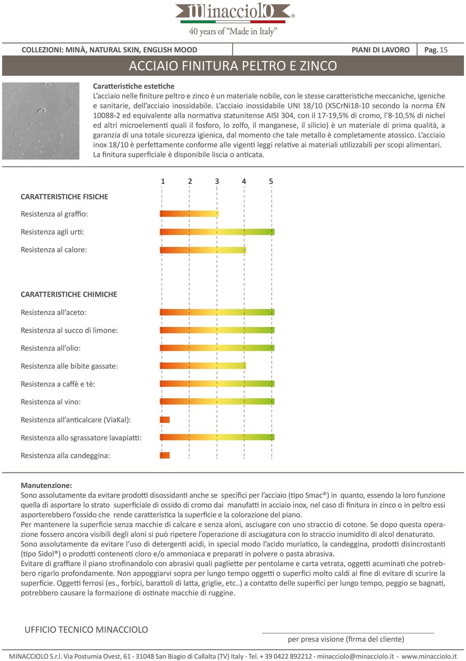 L acciaio inossidabile UNI 18/10 (X5CrNi18-10 secondo la norma EN 10088-2 ed equivalente alla normativa statunitense AISI 304, con il 17-19,5% di cromo, l 8-10,5% di nichel ed altri microelementi