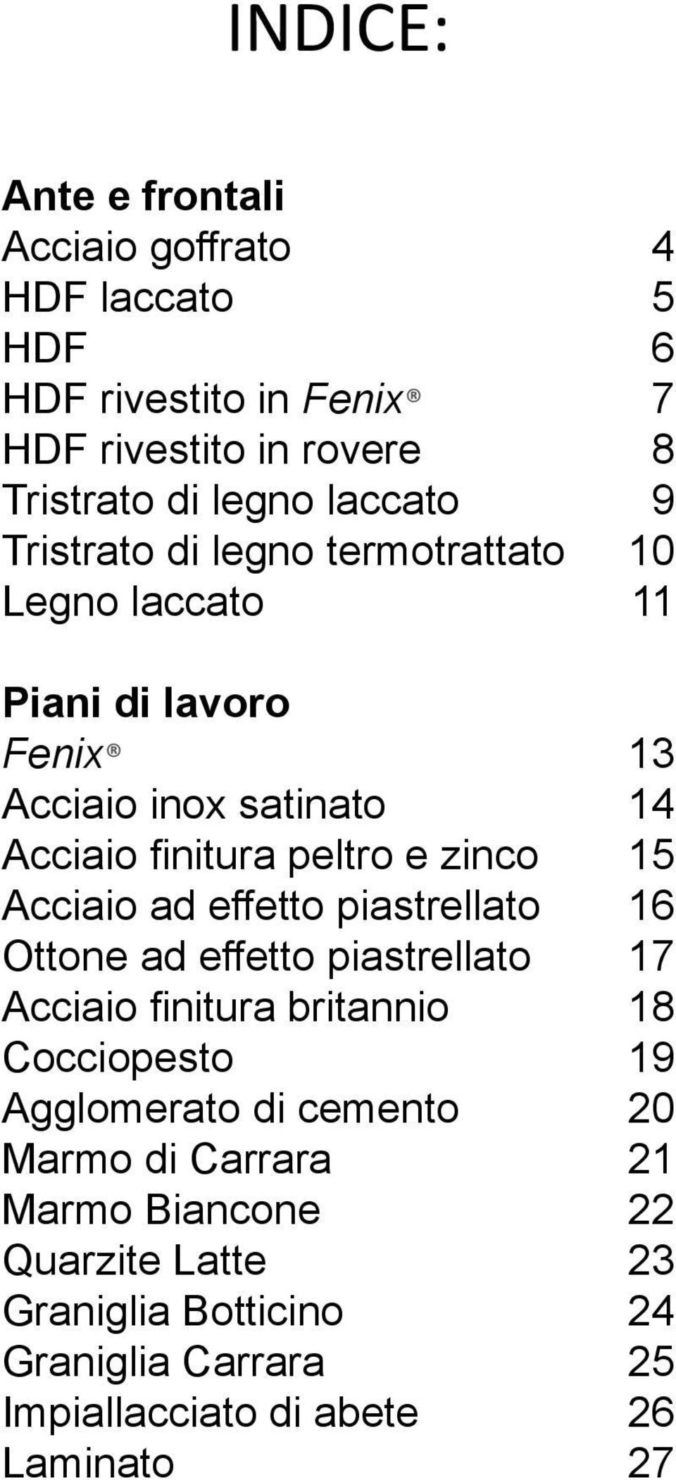 effetto piastrellato Ottone ad effetto piastrellato Acciaio finitura britannio Cocciopesto Agglomerato di cemento Marmo di Carrara Marmo