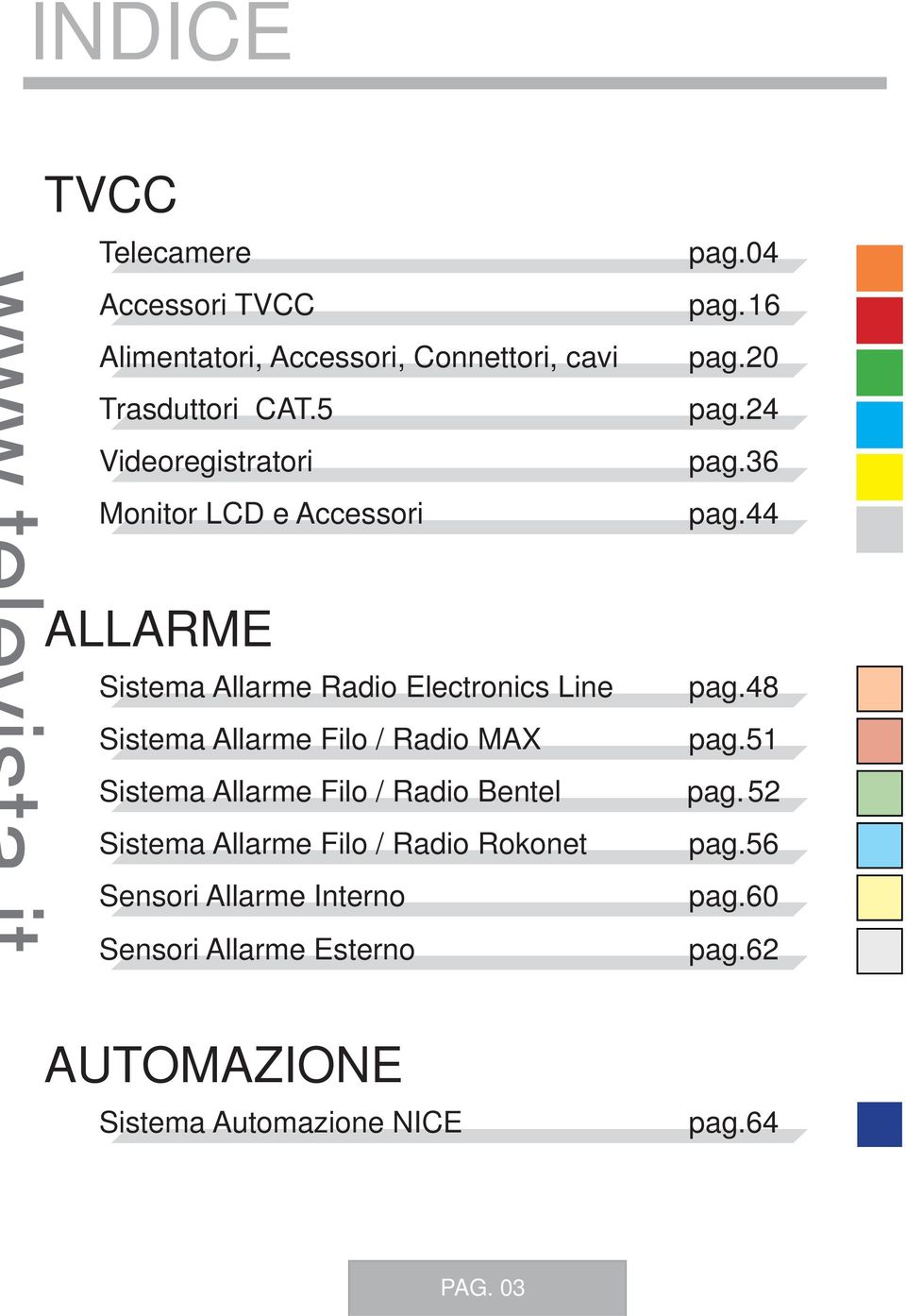 48 Sistema Allarme Filo / Radio MAX pag.51 Sistema Allarme Filo / Radio Bentel pag.