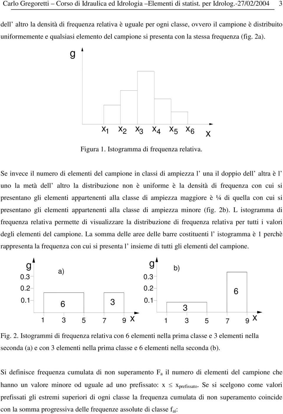 a). g x x x 3 x 4 x 5 x 6 x Figura. Istogramma di frequenza relativa.