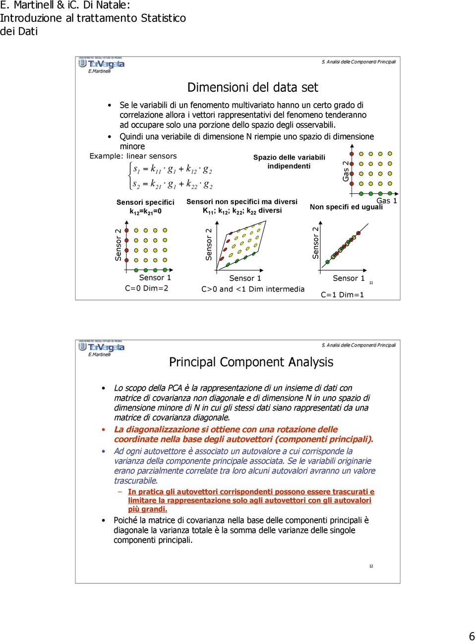 Quindi una veriabile di dimensione N riempie uno spazio di dimensione minore Example: linear sensors Spazio delle variabili indipendenti # s = k " g + k " g $ % s = k " g + k " g Gas Sensori