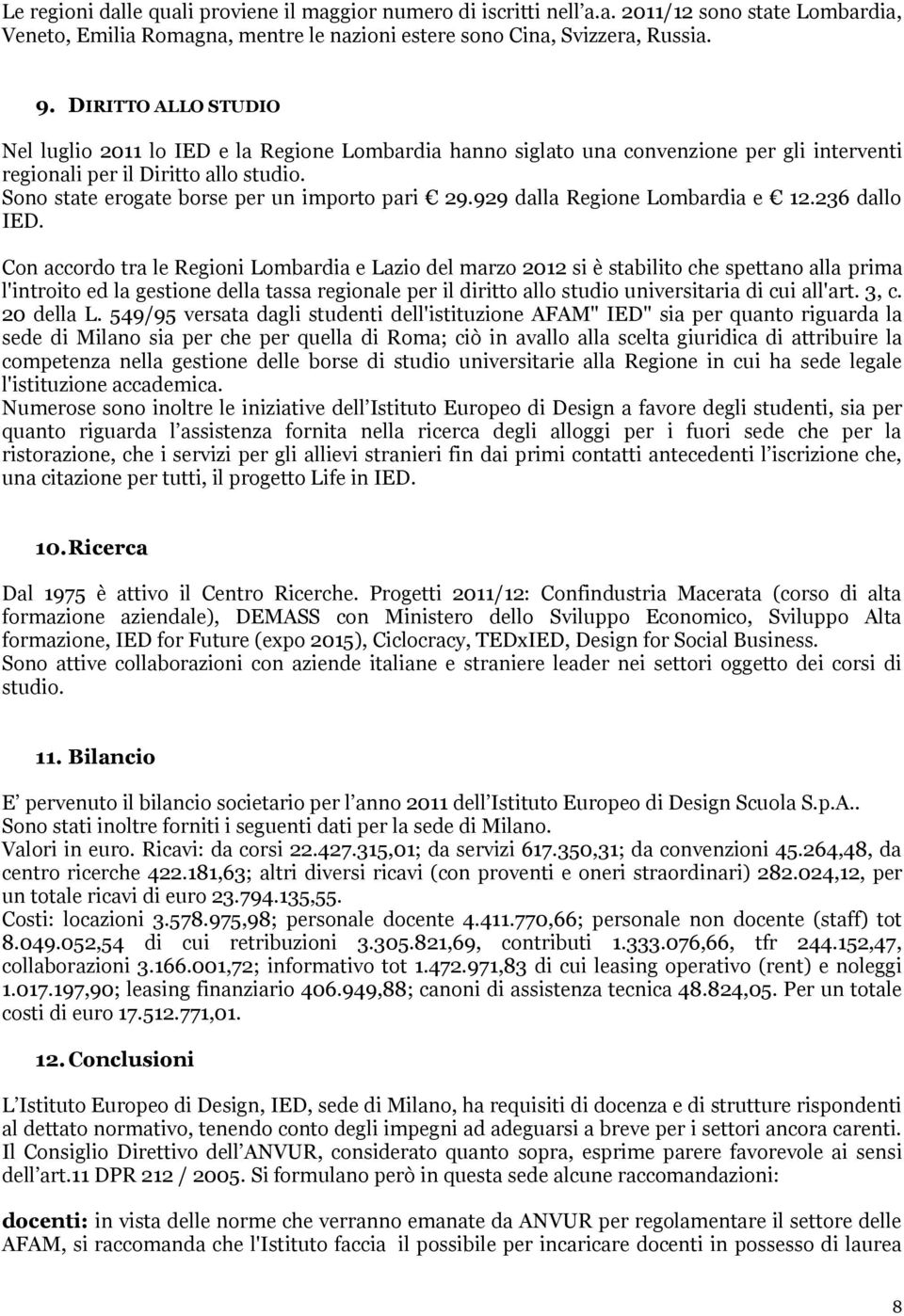 Sono state erogate borse per un importo pari 29.929 dalla Regione Lombardia e 12.236 dallo IED.