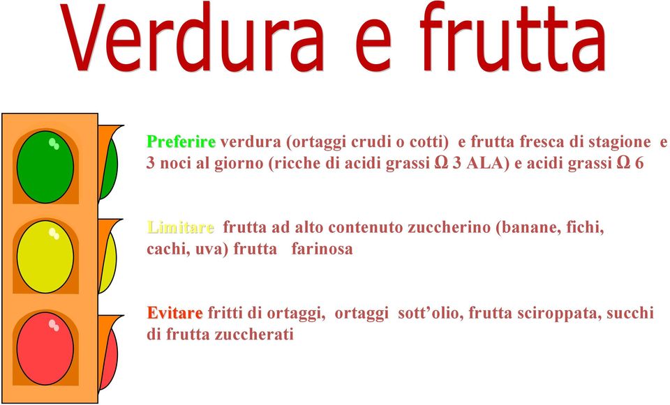 alto contenuto zuccherino (banane, fichi, cachi, uva) frutta farinosa Evitare