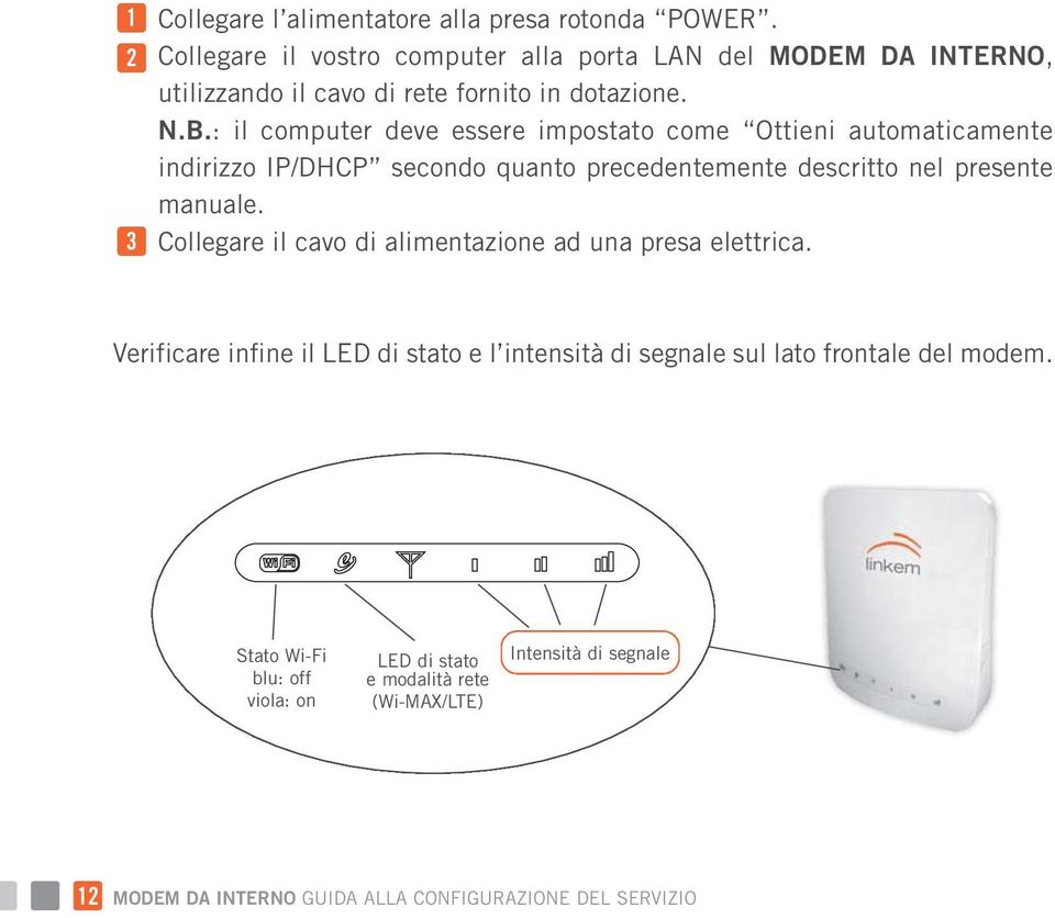 : il computer deve essere impostato come Ottieni automaticamente indirizzo IP/DHCP secondo quanto precedentemente descritto nel presente