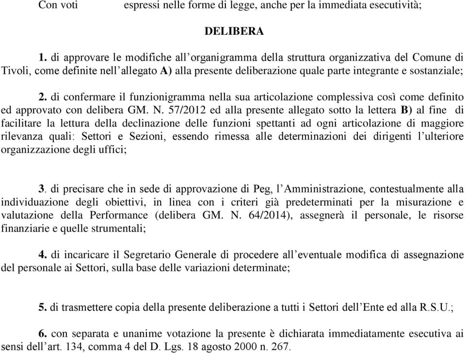 di confermare il funzionigramma nella sua articolazione complessiva così come definito ed approvato con delibera GM. N.