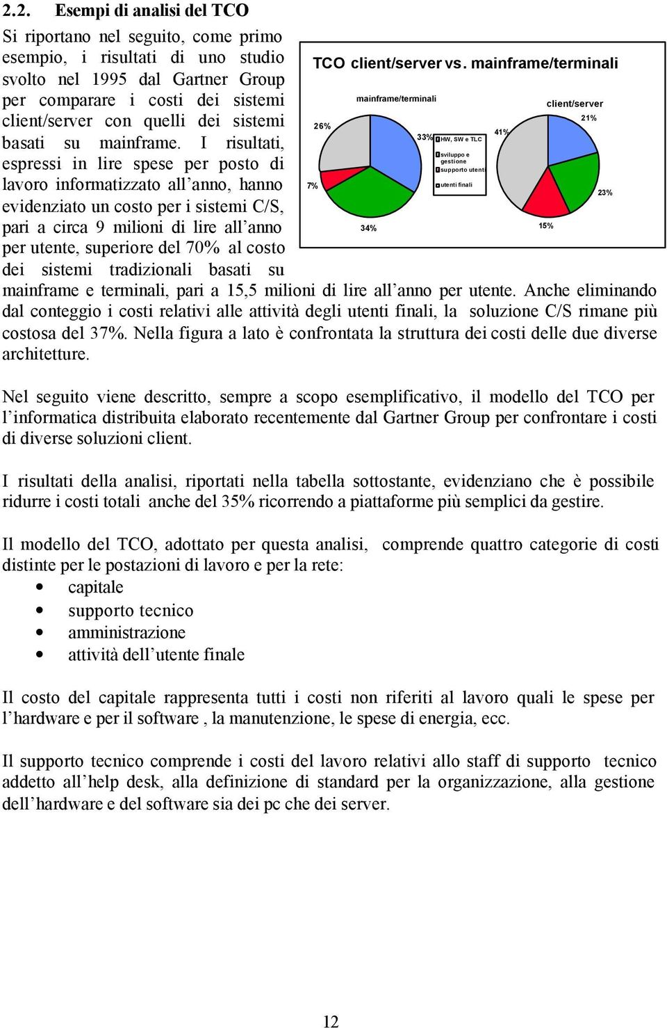 I risultati, sviluppo e gestione espressi in lire spese per posto di supporto utenti lavoro informatizzato all anno, hanno 7% utenti finali 23% evidenziato un costo per i sistemi C/S, pari a circa 9