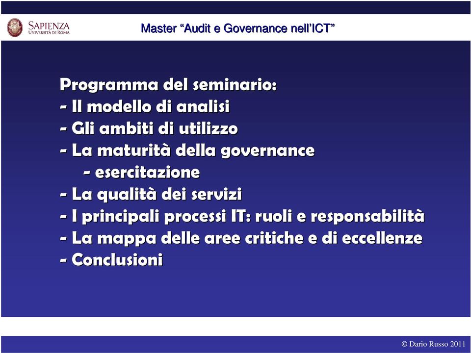 qualità dei servizi - I principali processi IT: ruoli e