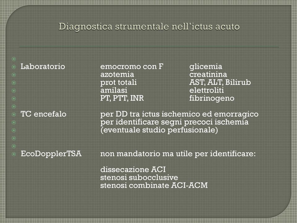 identificare segni precoci ischemia (eventuale studio perfusionale) EcoDopplerTSA non