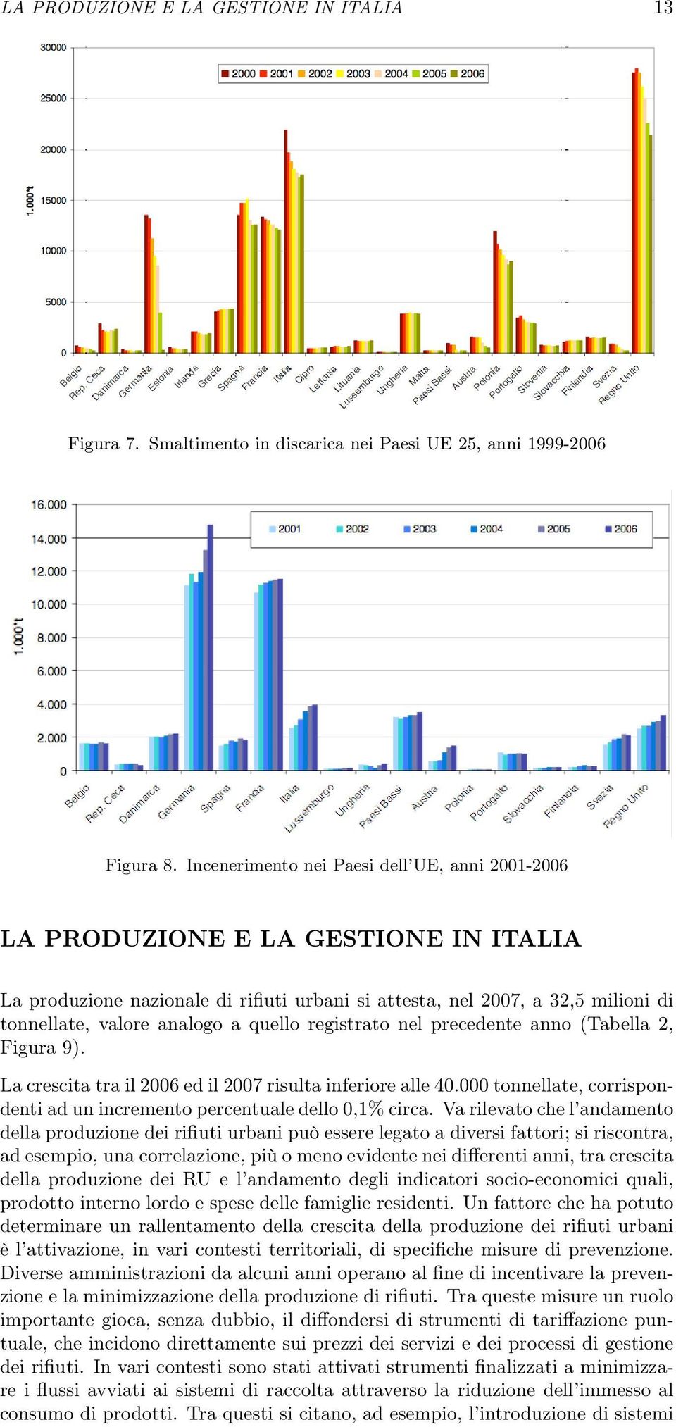 quello registrato nel precedente anno (Tabella 2, Figura 9). La crescita tra il 2006 ed il 2007 risulta inferiore alle 40.000 tonnellate, corrispondenti ad un incremento percentuale dello 0,1% circa.