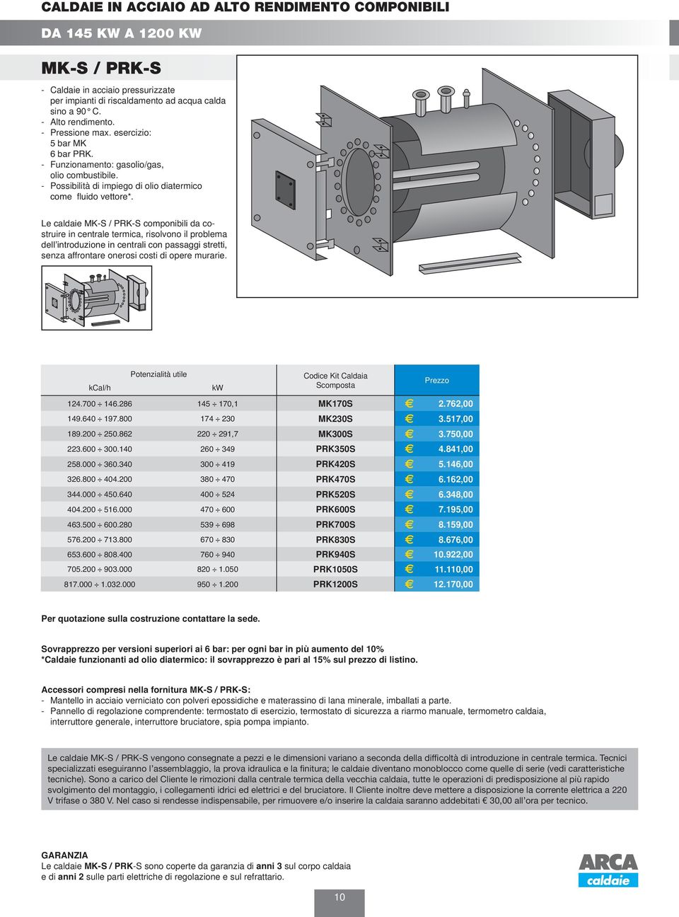 - Possibilità di impiego di olio diatermico struire in centrale termica, risolvono il problema senza affrontare onerosi costi di opere murarie. Codice Kit Caldaia Scomposta MK170S 2.762,00 MK230S 3.