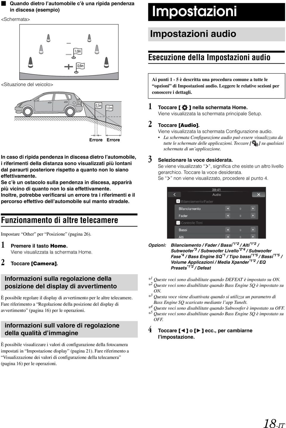 Errore Errore In caso di ripida pendenza in discesa dietro l automobile, i riferimenti della distanza sono visualizzati più lontani dal paraurti posteriore rispetto a quanto non lo siano