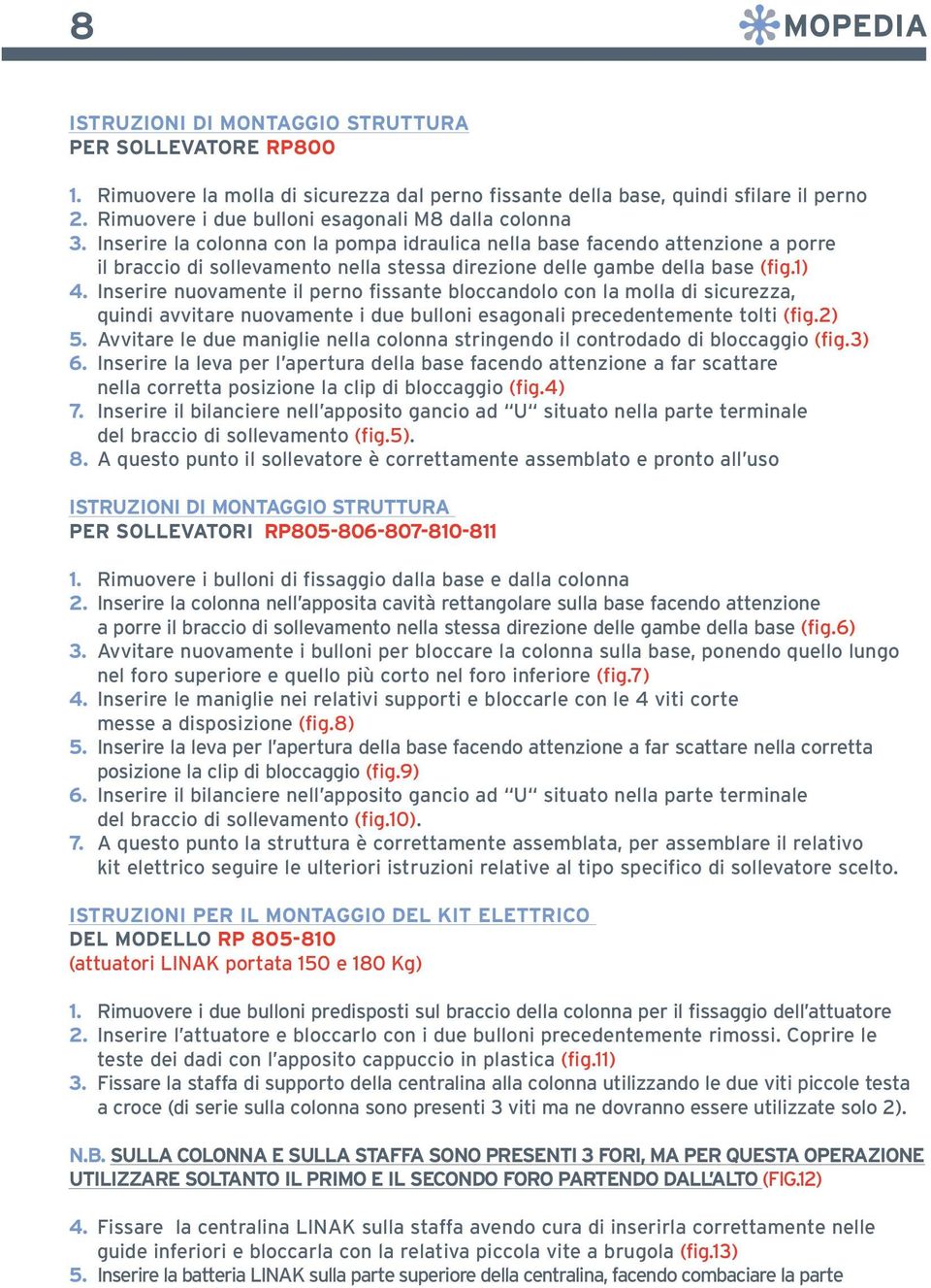 Inserire la colonna con la pompa idraulica nella base facendo attenzione a porre il braccio di sollevamento nella stessa direzione delle gambe della base (fig.1) 4.