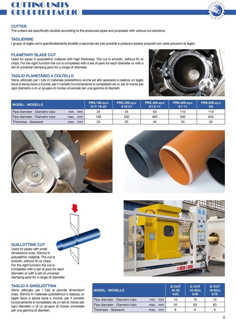 PLANETARY BLADE CUT Used for pipes in polyolefinic material with high thickness. The cut is smooth, without fin or chips.