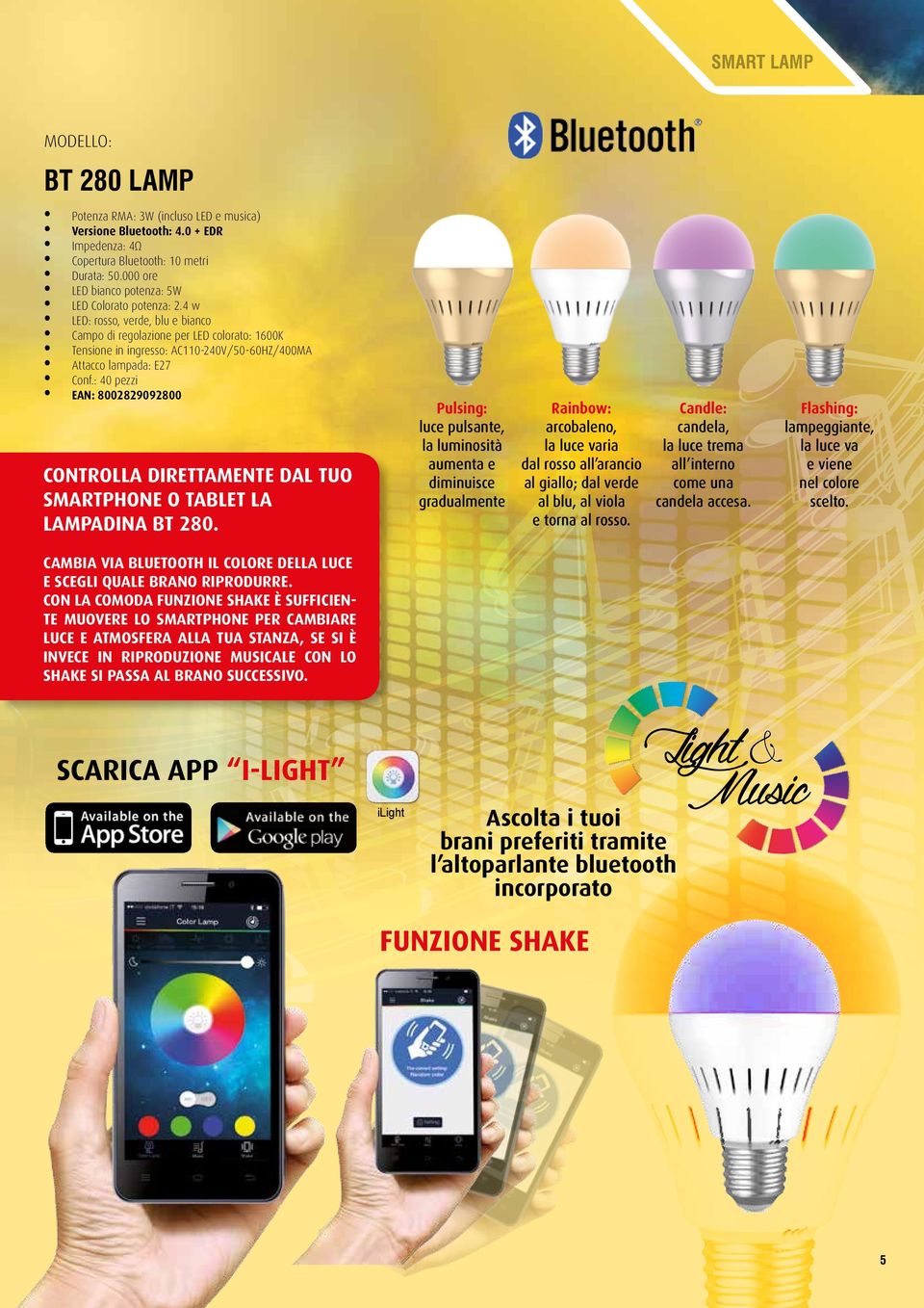 4 w LED: rosso, verde, blu e bianco Campo di regolazione per LED colorato: 1600K Tensione in ingresso: AC110-240V/50-60HZ/400MA Attacco lampada: E27 Conf.