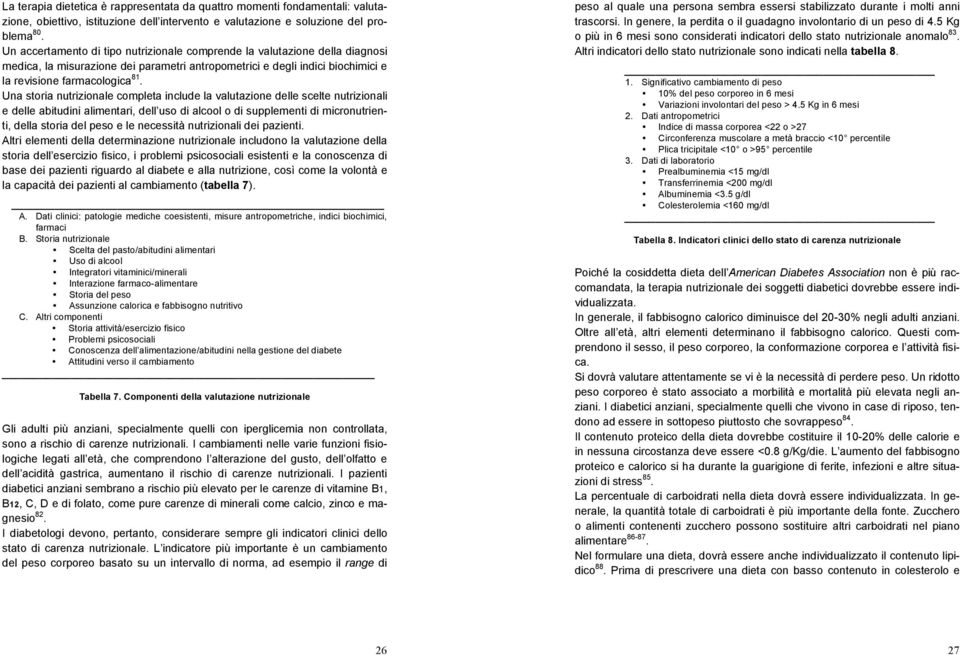 Una storia nutrizionale completa include la valutazione delle scelte nutrizionali e delle abitudini alimentari, dell uso di alcool o di supplementi di micronutrienti, della storia del peso e le