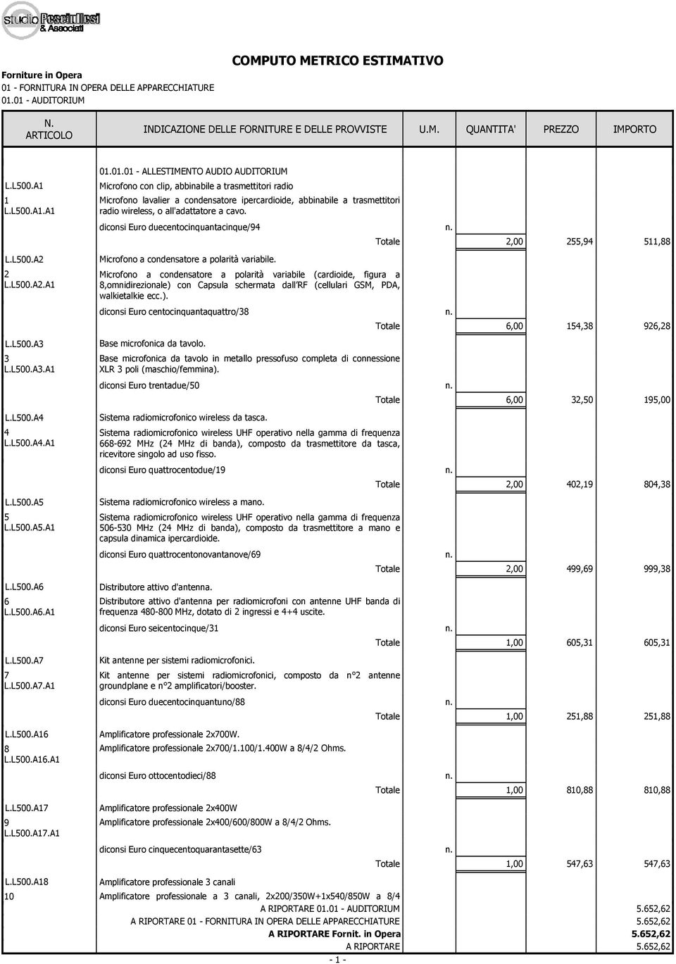 Microfono a condensatore a polarità variabile (cardioide, figura a 8,omnidirezionale) con Capsula schermata dall RF (cellulari GSM, PDA, walkietalkie ecc.). diconsi Euro centocinquantaquattro/38 6,00 154,38 926,28 L.