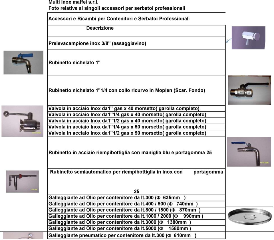 Fondo) Valvola in acciaio Inox da1" gas x 40 morsetto( garolla completo) Valvola in acciaio Inox da1"1/4 gas x 40 morsetto( garolla completo) Valvola in acciaio Inox da1"1/2 gas x 40 morsetto(