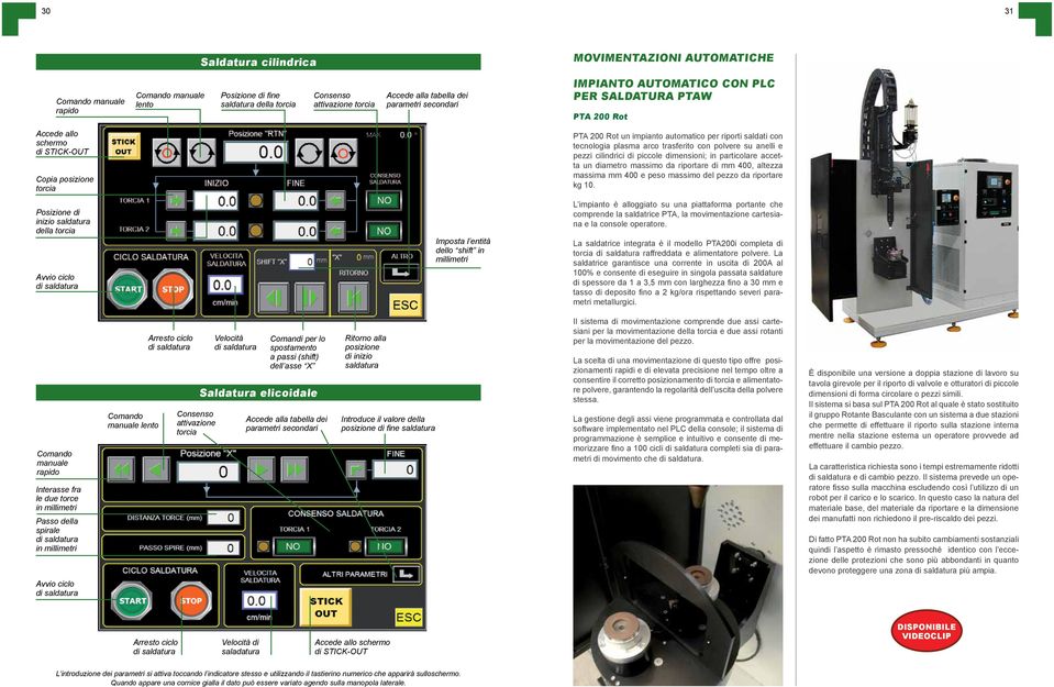 tecnologia plasma arco trasferito con polvere su anelli e pezzi cilindrici di piccole dimensioni; in particolare accetta un diametro massimo da riportare di mm 400, altezza massima mm 400 e peso