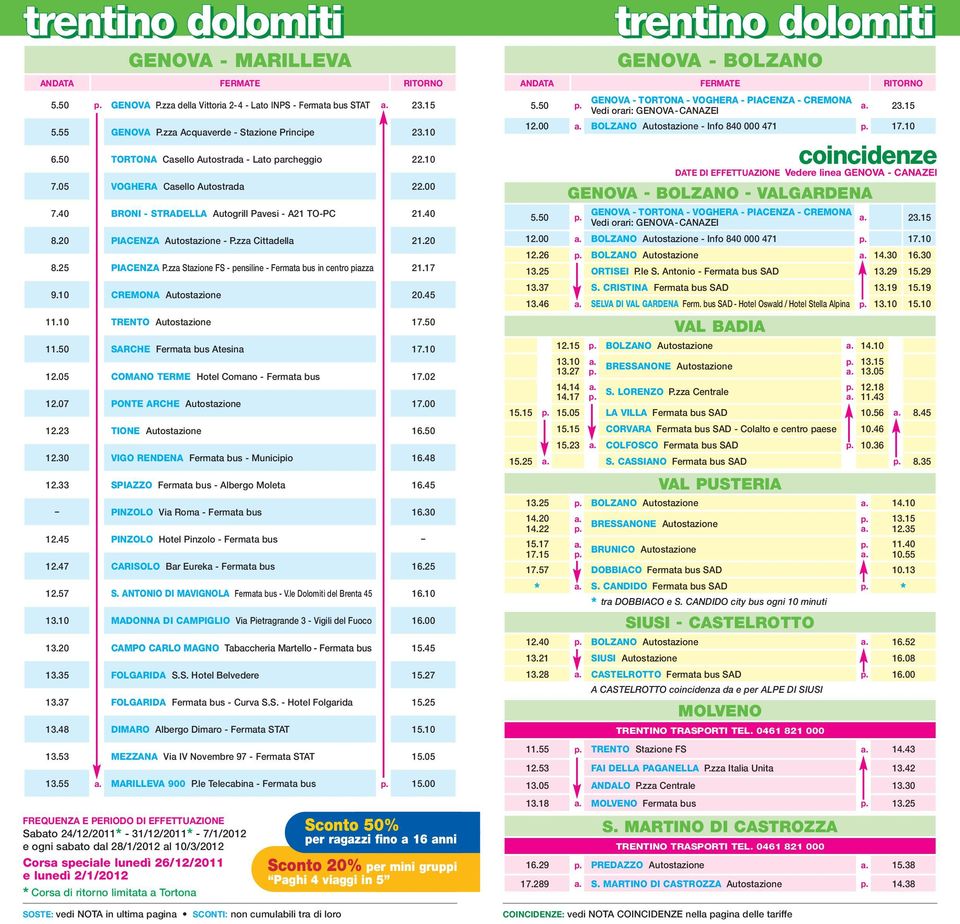 20 8.25 PIACENZA P.zza Stazione FS - pensiline - Fermata bus in centro piazza 21.17 9.10 CREMONA Autostazione 20.45 11.10 TRENTO Autostazione 17.50 11.50 SARCHE Fermata bus Atesina 17.10 12.