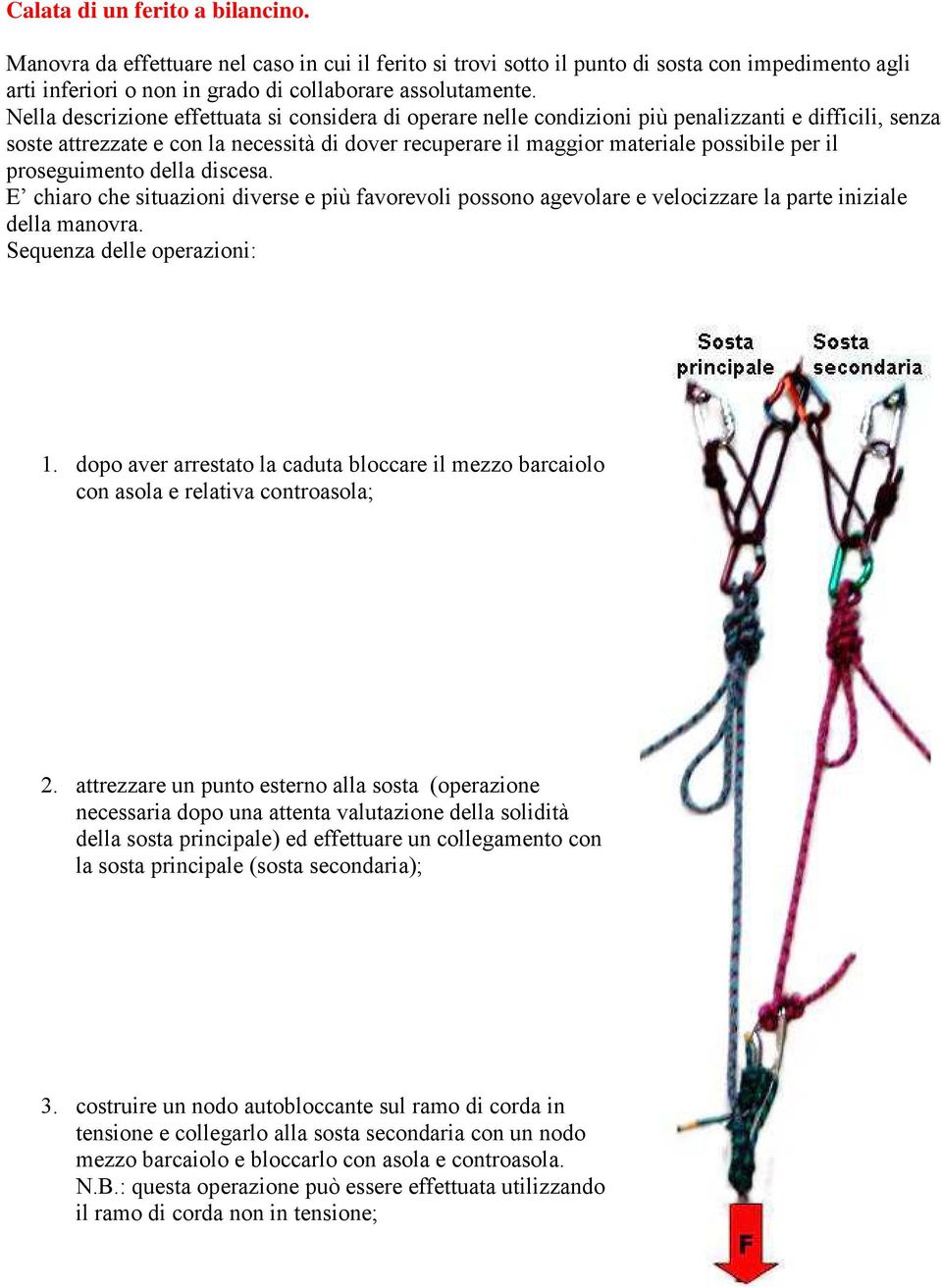 proseguimento della discesa. E chiaro che situazioni diverse e più favorevoli possono agevolare e velocizzare la parte iniziale della manovra. Sequenza delle operazioni: 1.