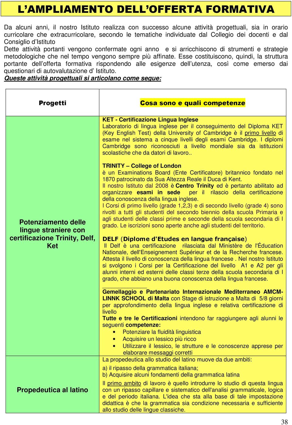 sempre più affinate. Esse costituiscono, quindi, la struttura portante dell offerta formativa rispondendo alle esigenze dell utenza, così come emerso dai questionari di autovalutazione d Istituto.