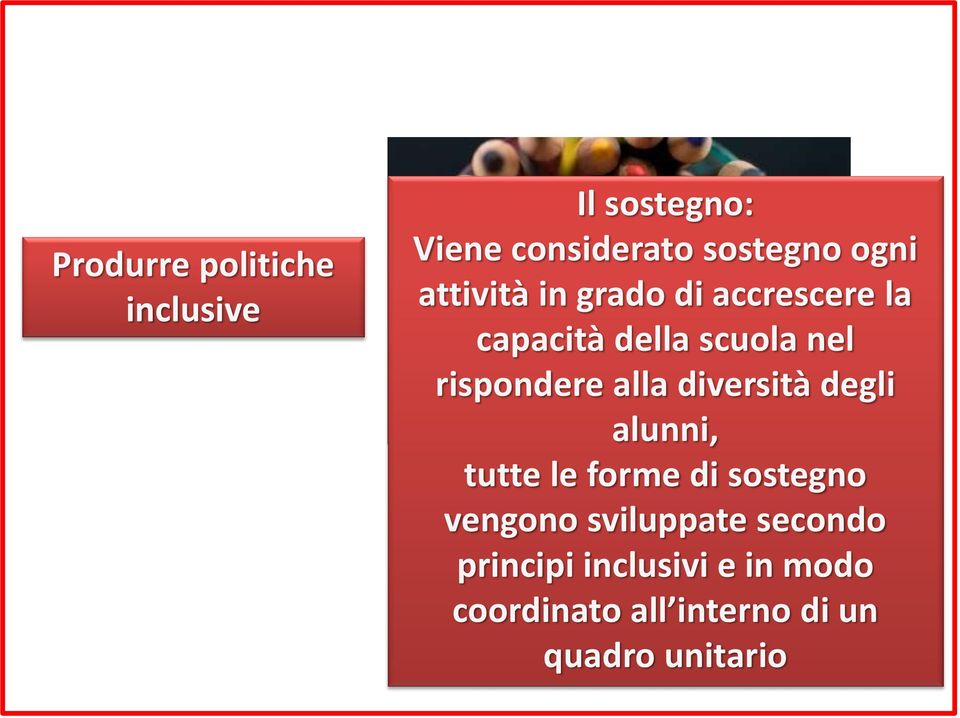 diversità degli alunni, tutte le forme di sostegno vengono sviluppate