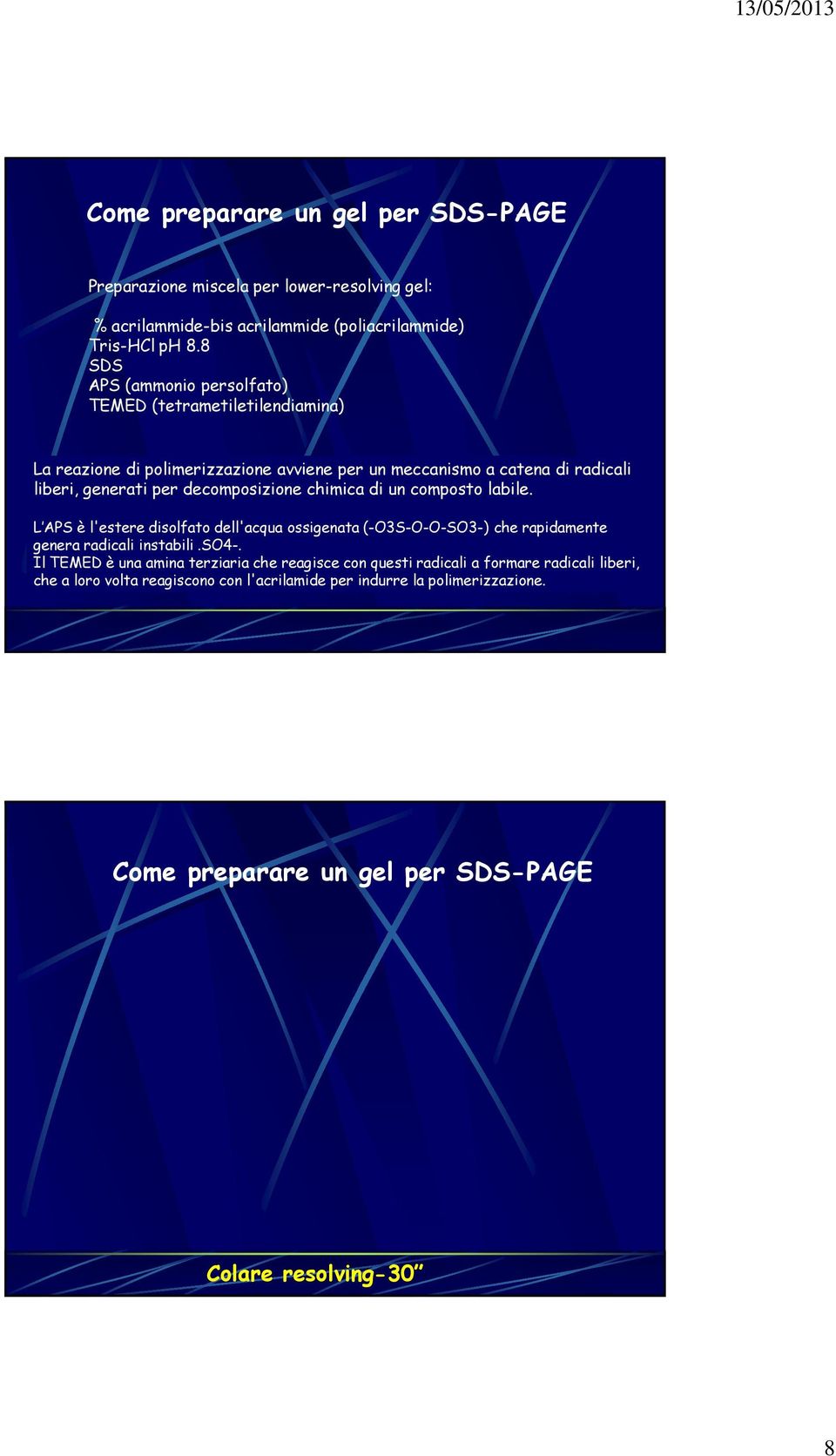 decomposizione chimica di un composto labile. L APS è l'estere disolfato dell'acqua ossigenata (-O3S-O-O-SO3-) che rapidamente genera radicali instabili.so4-.