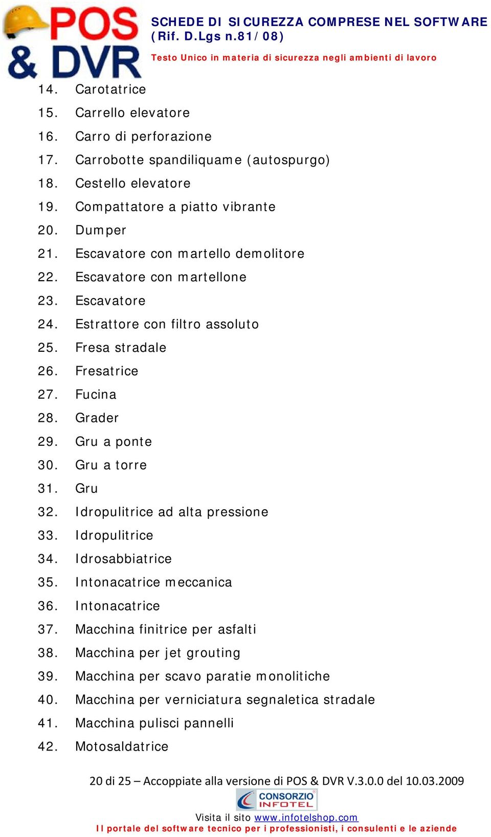 Gru a torre 31. Gru 32. Idropulitrice ad alta pressione 33. Idropulitrice 34. Idrosabbiatrice 35. Intonacatrice meccanica 36. Intonacatrice 37. Macchina finitrice per asfalti 38.