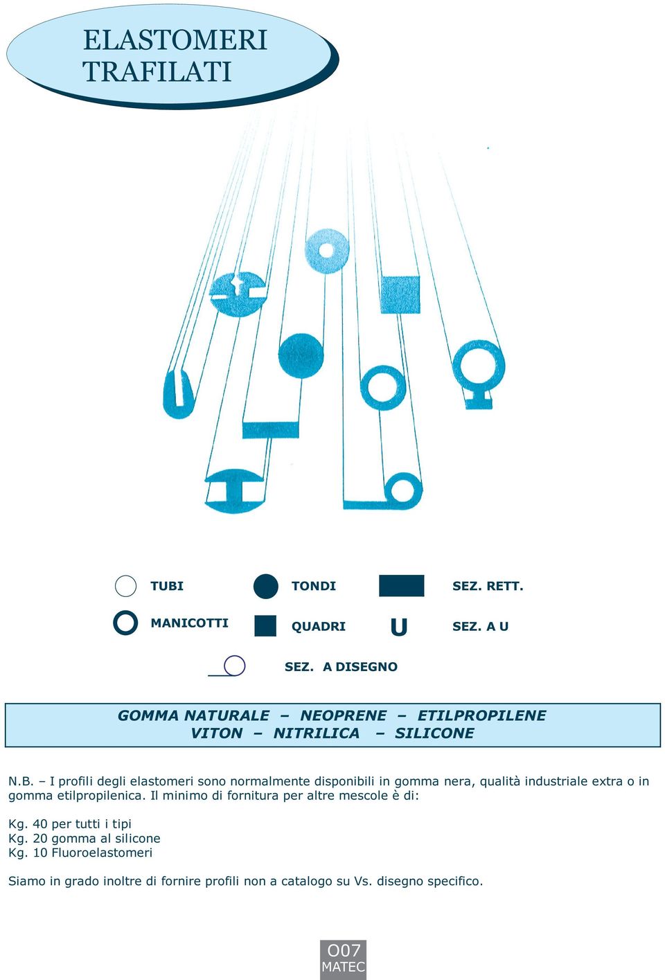 I profili degli elastomeri sono normalmente disponibili in gomma nera, qualità industriale extra o in gomma