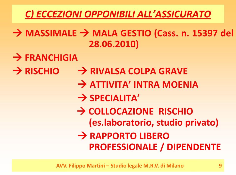 2010) FRANCHIGIA RISCHIO RIVALSA COLPA GRAVE ATTIVITA INTRA MOENIA SPECIALITA