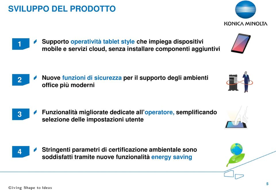 più moderni 3 Funzionalità migliorate dedicate all operatore, semplificando selezione delle impostazioni