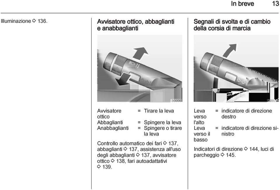 Anabbaglianti = Tirare la leva = Spingere la leva = Spingere o tirare la leva Controllo automatico dei fari 3 137, abbaglianti 3 137,