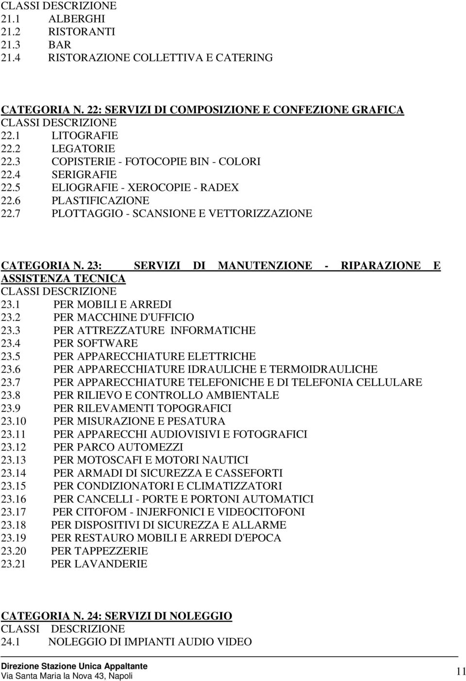 23: SERVIZI DI MANUTENZIONE - RIPARAZIONE E ASSISTENZA TECNICA 23.1 PER MOBILI E ARREDI 23.2 PER MACCHINE D'UFFICIO 23.3 PER ATTREZZATURE INFORMATICHE 23.4 PER SOFTWARE 23.