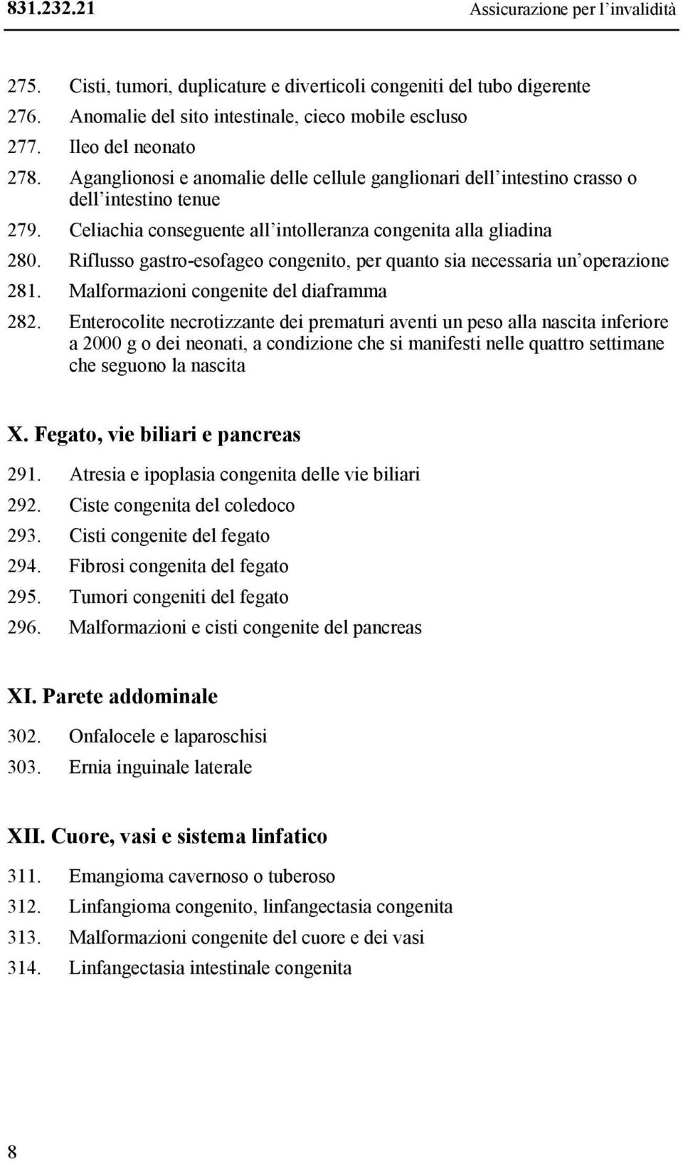 Riflusso gastro-esofageo congenito, per quanto sia necessaria un operazione 281. Malformazioni congenite del diaframma 282.