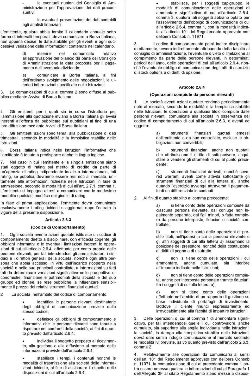 variazione delle informazioni contenute nel calendario.