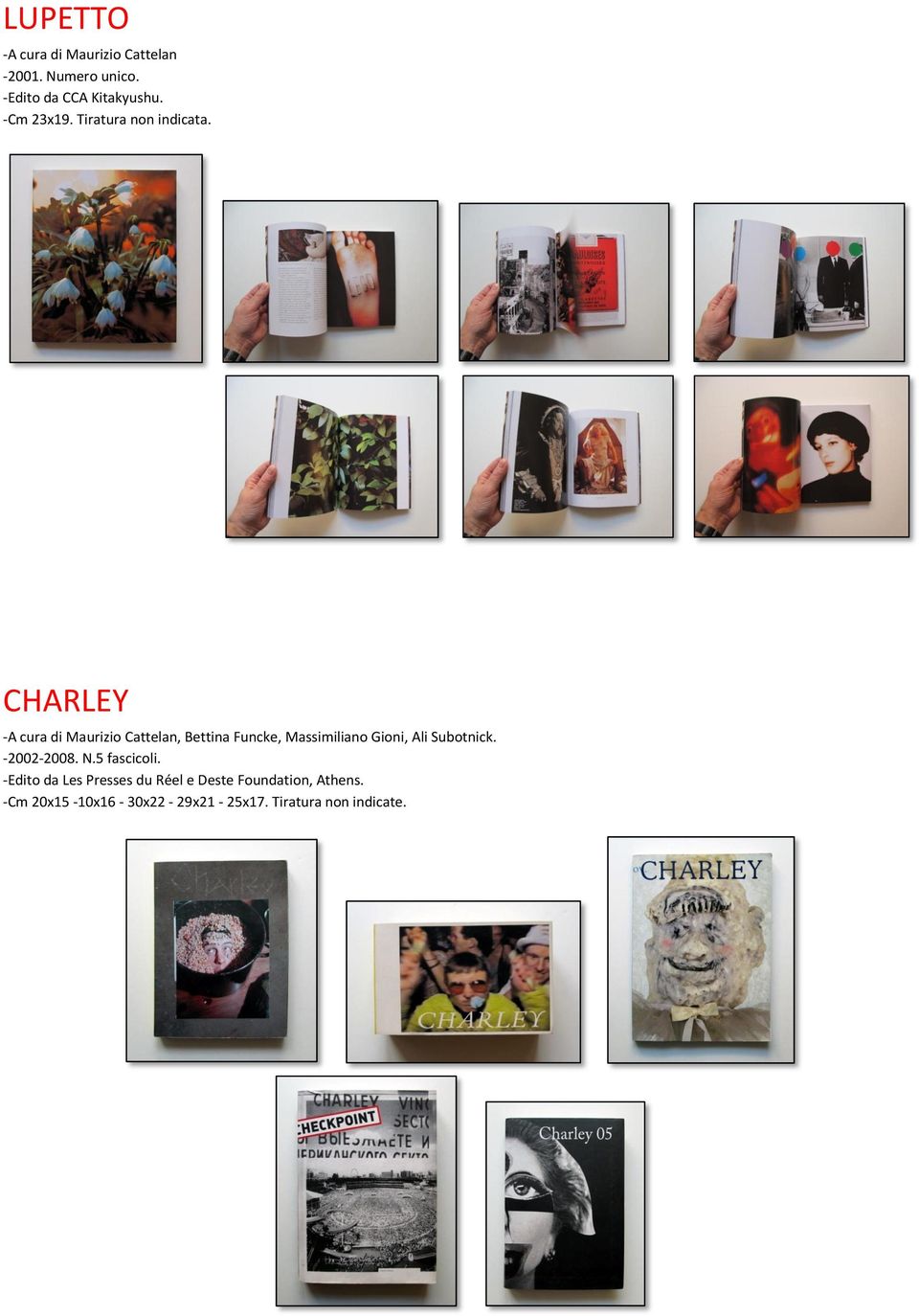 CHARLEY -A cura di Maurizio Cattelan, Bettina Funcke, Massimiliano Gioni, Ali Subotnick.