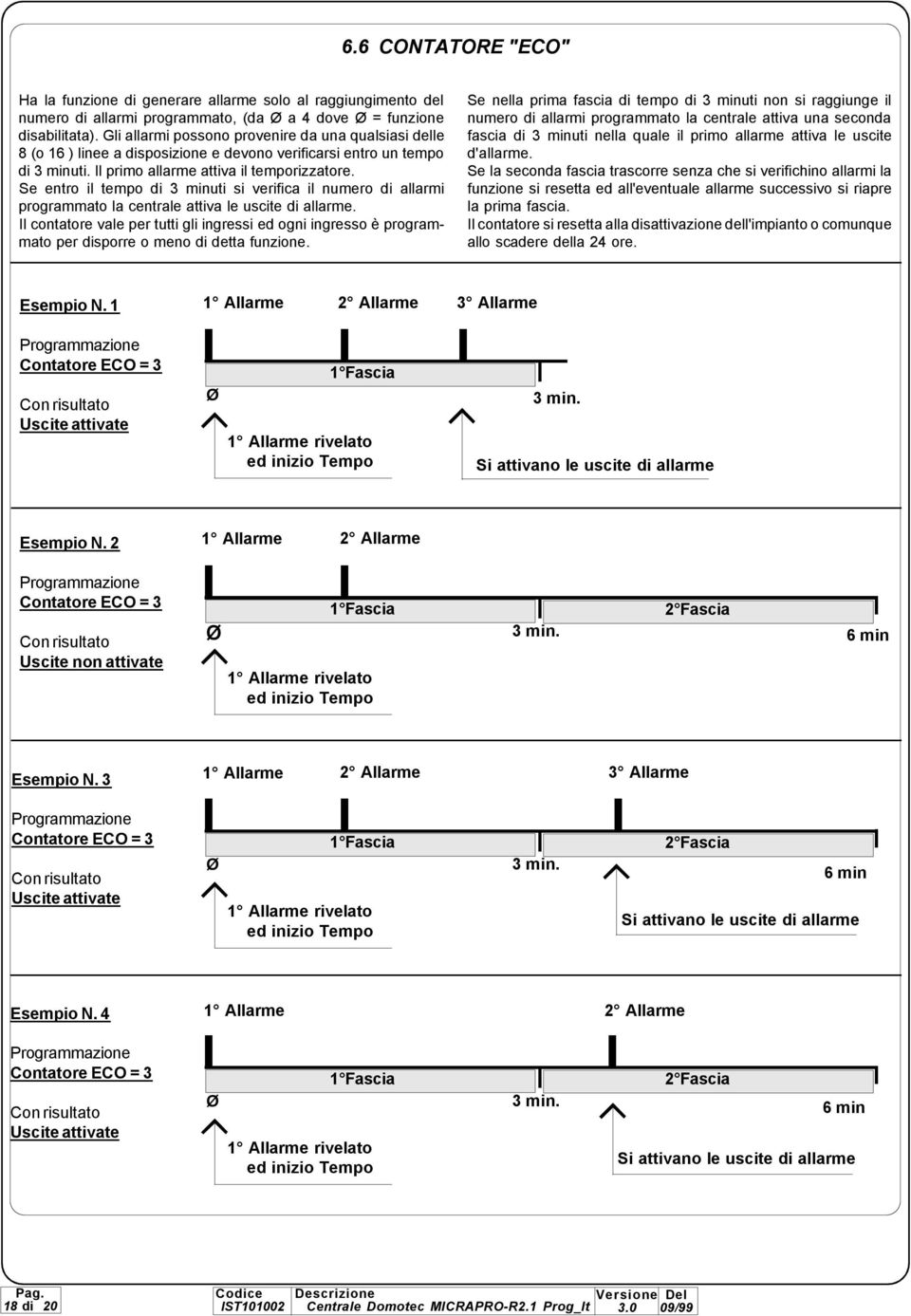 Se entro il tempo di minuti si verifica il numero di allarmi programmato la centrale attiva le uscite di allarme.