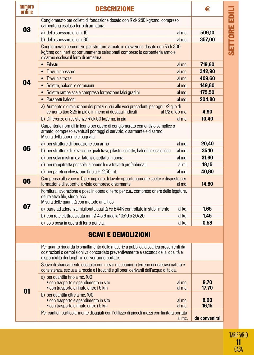 357,00 Conglomerato cementizio per strutture armate in elevazione dosato con R ck 300 kg/cmq con inerti opportunamente selezionati compreso la carpenteria armo e disarmo escluso il ferro di armatura.