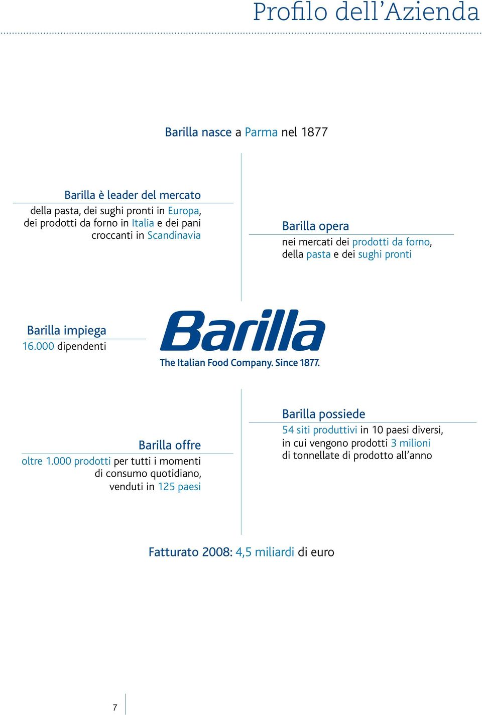 000 dipendenti Blu Barilla Pantone 280 Barilla offre oltre 1.