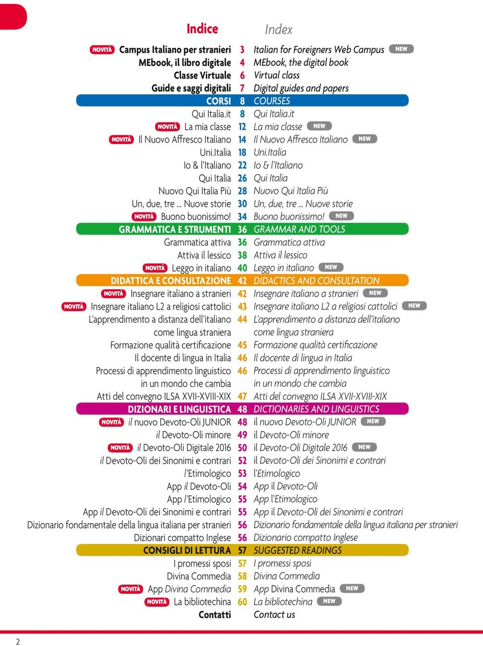 GRAMMATICA E STRUMENTI Grammatica attiva Attiva il lessico novità Leggo in italiano DIDATTICA E CONSULTAZIONE novità Insegnare italiano a stranieri novità Insegnare italiano L2 a religiosi cattolici