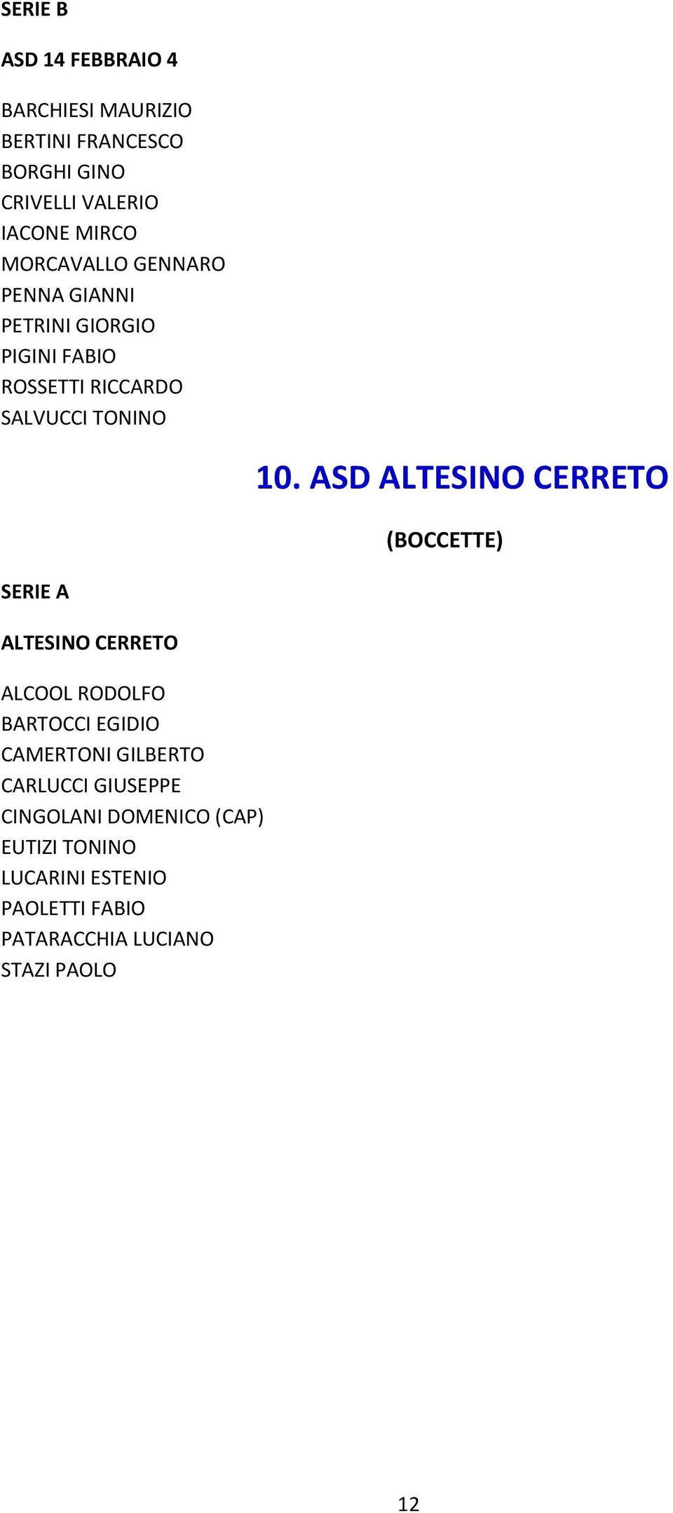 ASD ALTESINO CERRETO ALTESINO CERRETO ALCOOL RODOLFO BARTOCCI EGIDIO CAMERTONI GILBERTO CARLUCCI