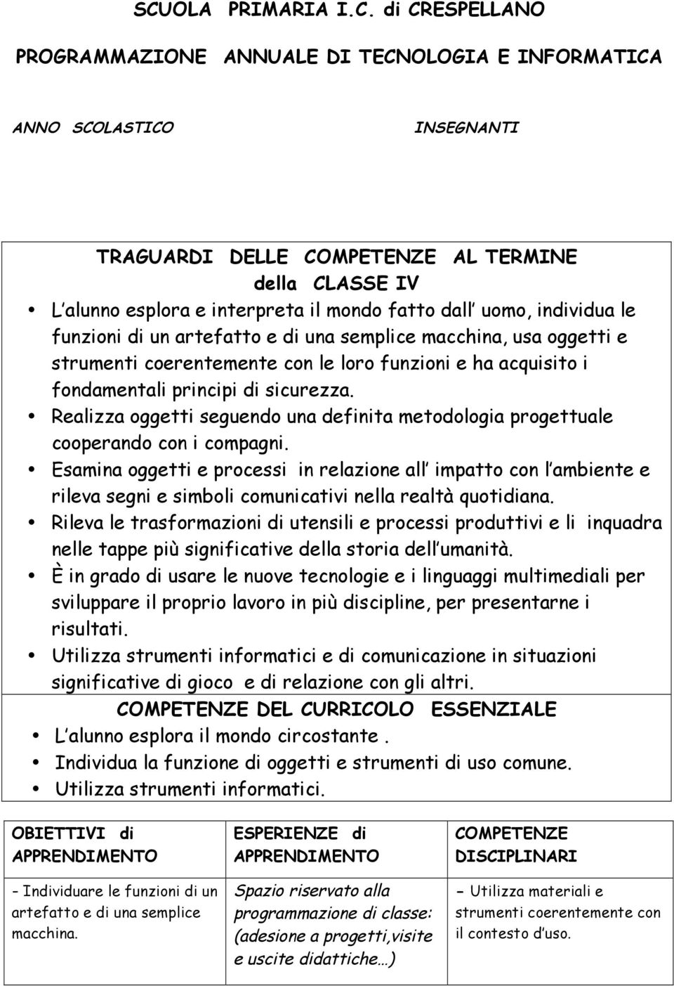 Esamina oggetti e processi in relazione all impatto con l ambiente e rileva segni e simboli comunicativi nella realtà quotidiana.