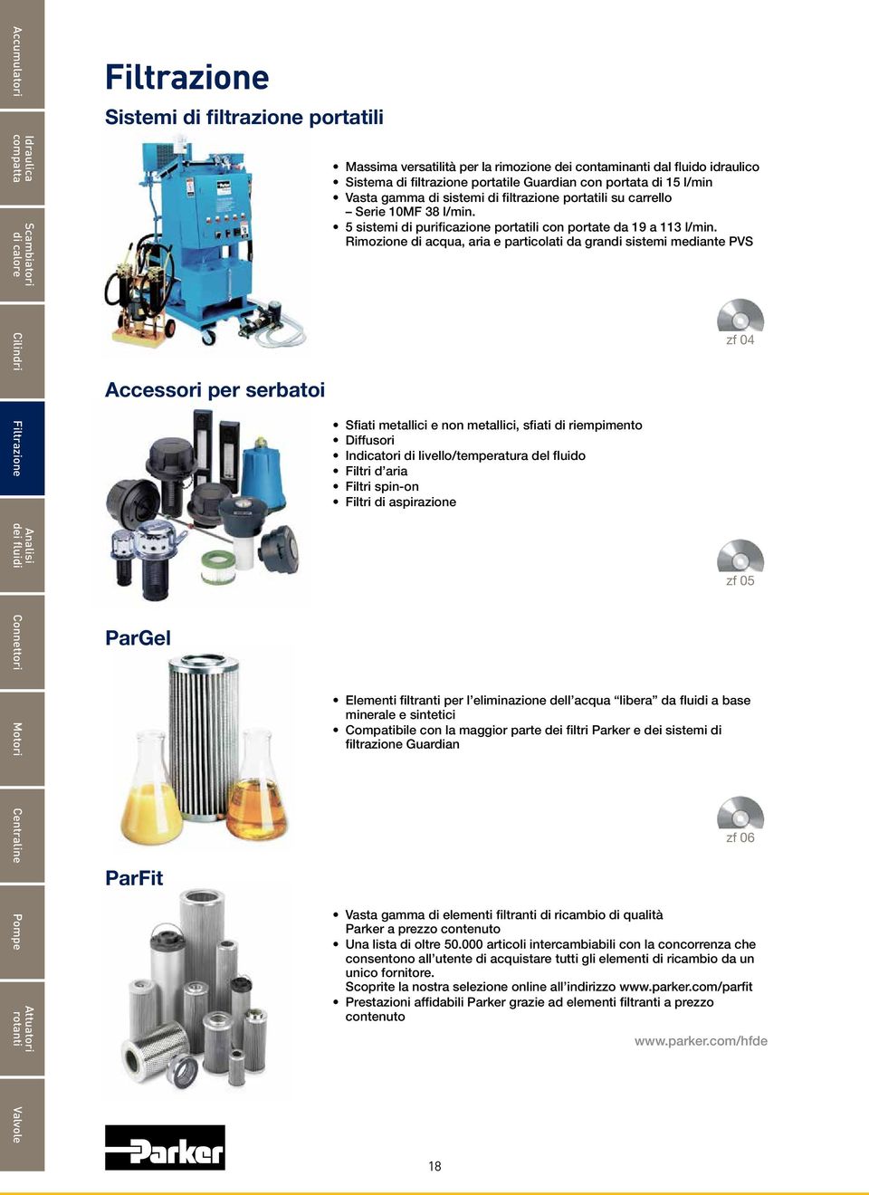 Rimozione di acqua, aria e particolati da grandi sistemi mediante PVS Cilindri Filtrazione Accessori per serbatoi Sfiati metallici e non metallici, sfiati di riempimento Diffusori Indicatori di