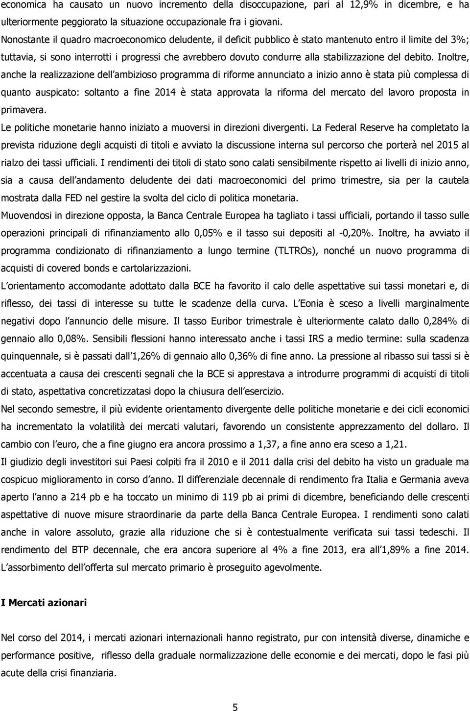 stabilizzazione del debito.