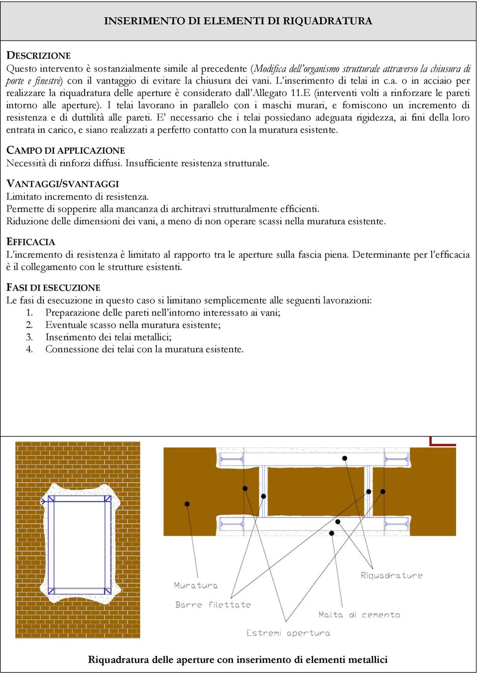 E (interventi volti a rinforzare le pareti intorno alle aperture). I telai lavorano in parallelo con i maschi murari, e forniscono un incremento di resistenza e di duttilità alle pareti.