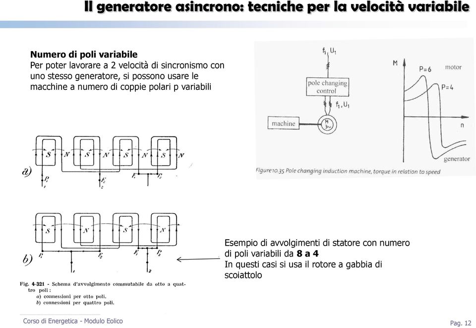 macchine a numero di coppie polari p variabili Esempio di avvolgimenti di statore con