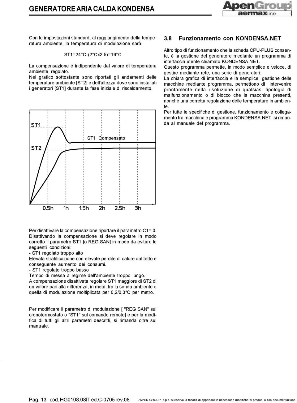 Nel grafico sottostante sono riportati gli andamenti delle temperature ambiente [ST2] e dell'altezza dove sono installati i generatori [ST1] durante la fase iniziale di riscaldamento. 3.