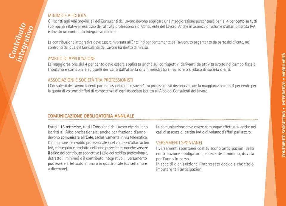 La contribuzione integrativa deve essere riversata all'ente indipendentemente dall'avvenuto pagamento da parte del cliente, nei confronti del quale il Consulente del Lavoro ha diritto di rivalsa.