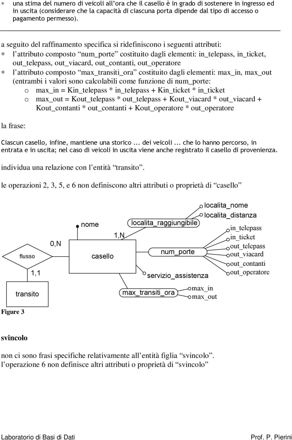 a seguito del raffinamento specifica si ridefiniscono i seguenti attributi: l attributo composto num_porte costituito dagli elementi: in_telepass, in_ticket, out_telepass, out_viacard, out_contanti,